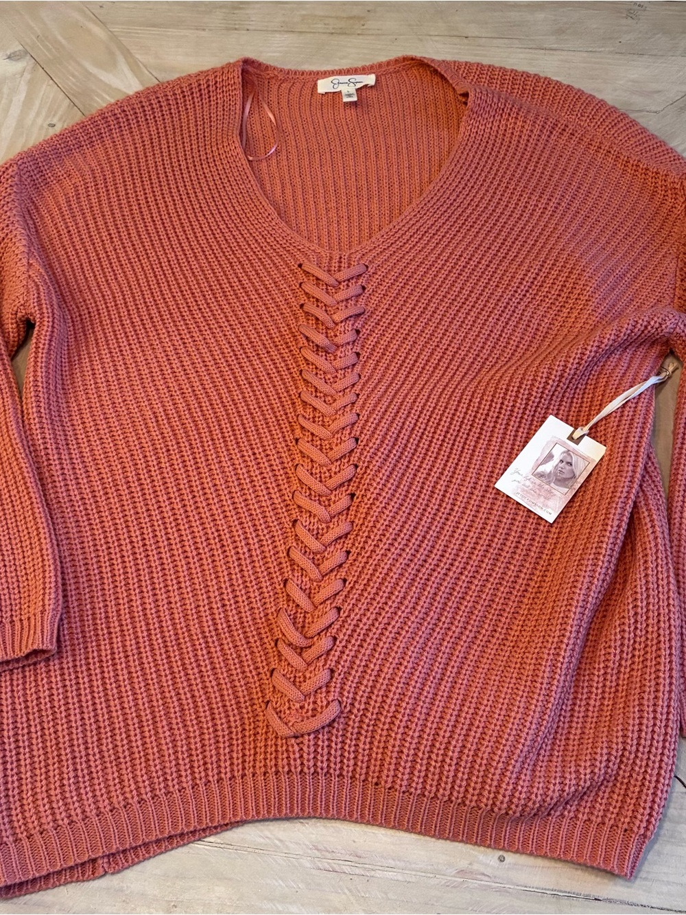 Cable-Front V-Neck Sweater - Dusty Rose